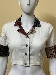 Cotton Flex Khadi Collared Blouse with Patchwork