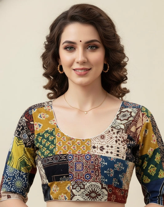 Patchwork AJRAKH Printed Cotton Blouse