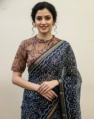 Kalamkari Hand Block Printed Blouse in Khadi