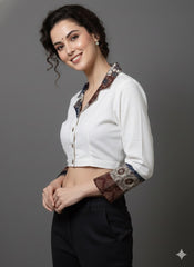Cotton Flex Khadi Collared Blouse with Patchwork