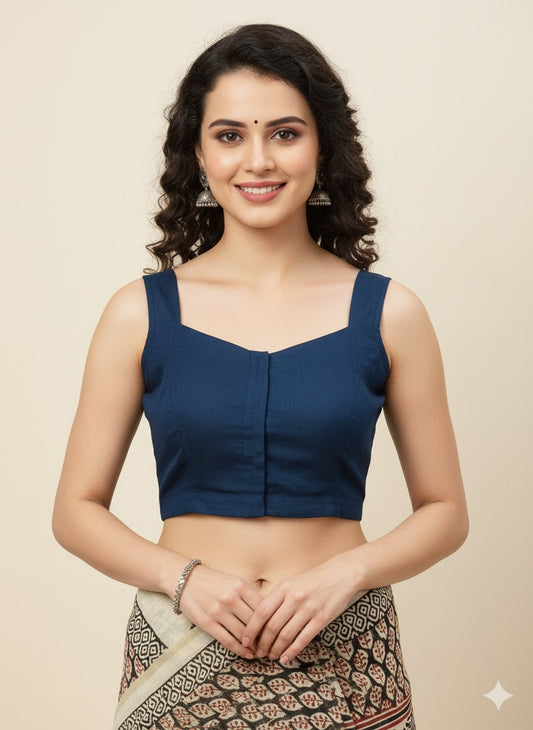 Navy Cotton Flex Blouse