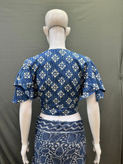 Indigo Dyed Ruffle Sleeves Blouse