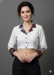 Cotton Flex Khadi Collared Blouse with Patchwork