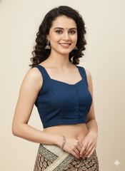Navy Cotton Flex Blouse