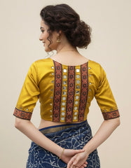 Ajrakh Mashru Silk Mirror Work Padded Blouse