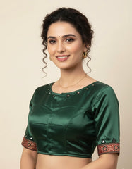 Ajrakh Mashru Silk Mirror Work Padded Blouse