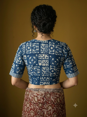 Indigo Dyed Hand Block Printed Mul Cotton Blouse