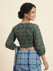 Indigo Dyed Hand Block Printed Collared Blouse