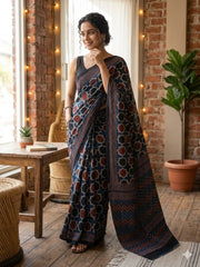 AJRAKH Printed Modal Silk Saree