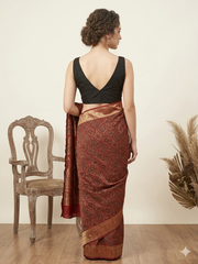 AJRAKH Printed Dola Silk Saree
