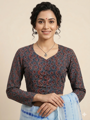 AJRAKH Long Sleeves Hand Block Printed Blouse
