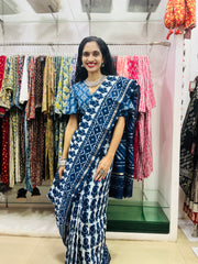 Natural Indigo Dyed Chanderi Silk Saree