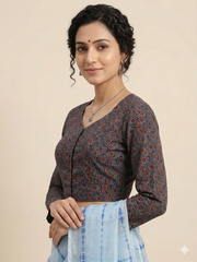 AJRAKH Long Sleeves Hand Block Printed Blouse
