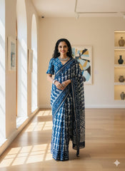 Natural Indigo Dyed Chanderi Silk Saree