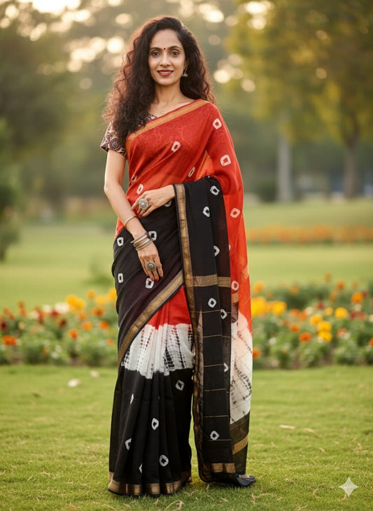 Maheshwari Silk Saree in Bandhani Print