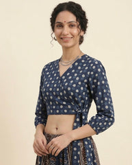 Polka Dots Indigo Wrap Blouse