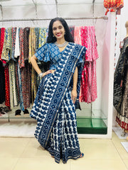 Natural Indigo Dyed Chanderi Silk Saree