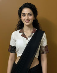 Cotton Flex Khadi Collared Blouse with Patchwork