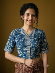 Indigo Dyed Hand Block Printed Mul Cotton Blouse