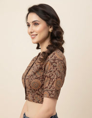 Kalamkari Hand Block Printed Blouse in Khadi