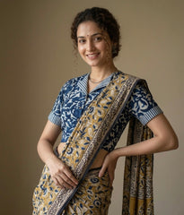 Indigo Dyed Hand Block Printed Collared Blouse
