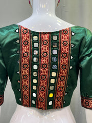 Ajrakh Mashru Silk Mirror Work Padded Blouse