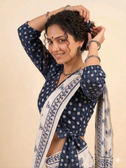 Polka Dots Indigo Wrap Blouse