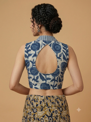 Indigo Dyed Hand Block Printed Collared Blouse