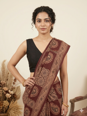 AJRAKH Printed Modal Silk Saree