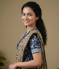 Indigo Dyed Hand Block Printed Collared Blouse