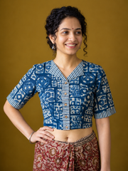 Indigo Dyed Hand Block Printed Mul Cotton Blouse