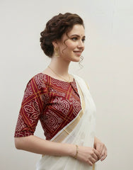 Ajrakh Mashru Silk Mirror Work Padded Blouse in Bandhani Print