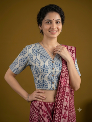 Indigo Dyed Hand Block Printed Collared Blouse l