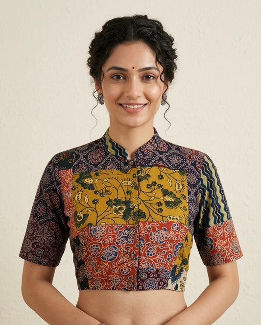 Patchwork AJRAKH Printed Cotton Blouse