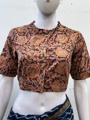 Kalamkari Hand Block Printed Blouse in Khadi