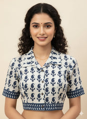 Indigo Dyed Collared Blouse