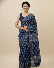 Navy Cotton Flex Plain Blouse