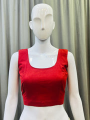 Red Cotton Flex Plain Blouse