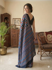 AJRAKH Printed Modal Silk Saree