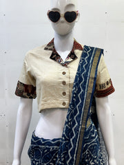 Pure Khadi Cotton Collared Blouse with Patchwork