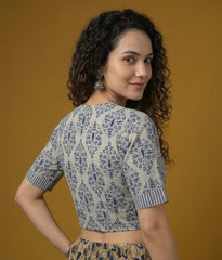Indigo Dyed Hand Block Printed Collared Blouse