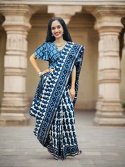 Natural Indigo Dyed Chanderi Silk Saree