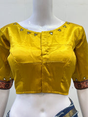 Ajrakh Mashru Silk Mirror Work Padded Blouse