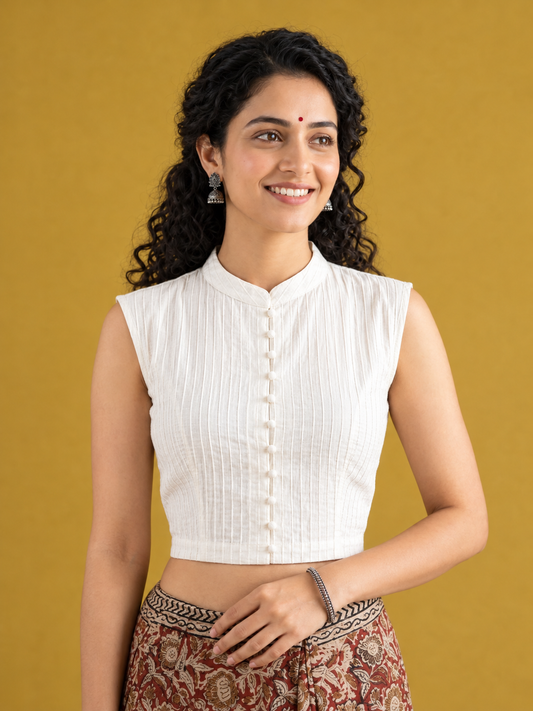 Plain Off White Blouse in Pintex Fabric