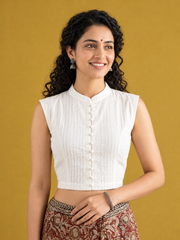 Plain White Blouse in Pintex Fabric