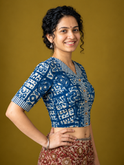Indigo Dyed Hand Block Printed Mul Cotton Blouse