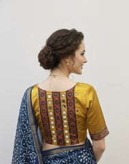 Ajrakh Mashru Silk Mirror Work Padded Blouse