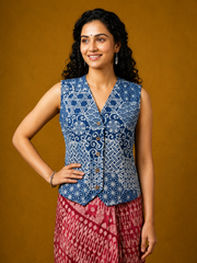 Indigo Hand Block Printed Jacket Blouse
