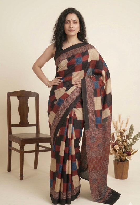 AJRAKH Printed Modal Silk Saree
