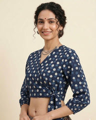 Polka Dots Indigo Wrap Blouse